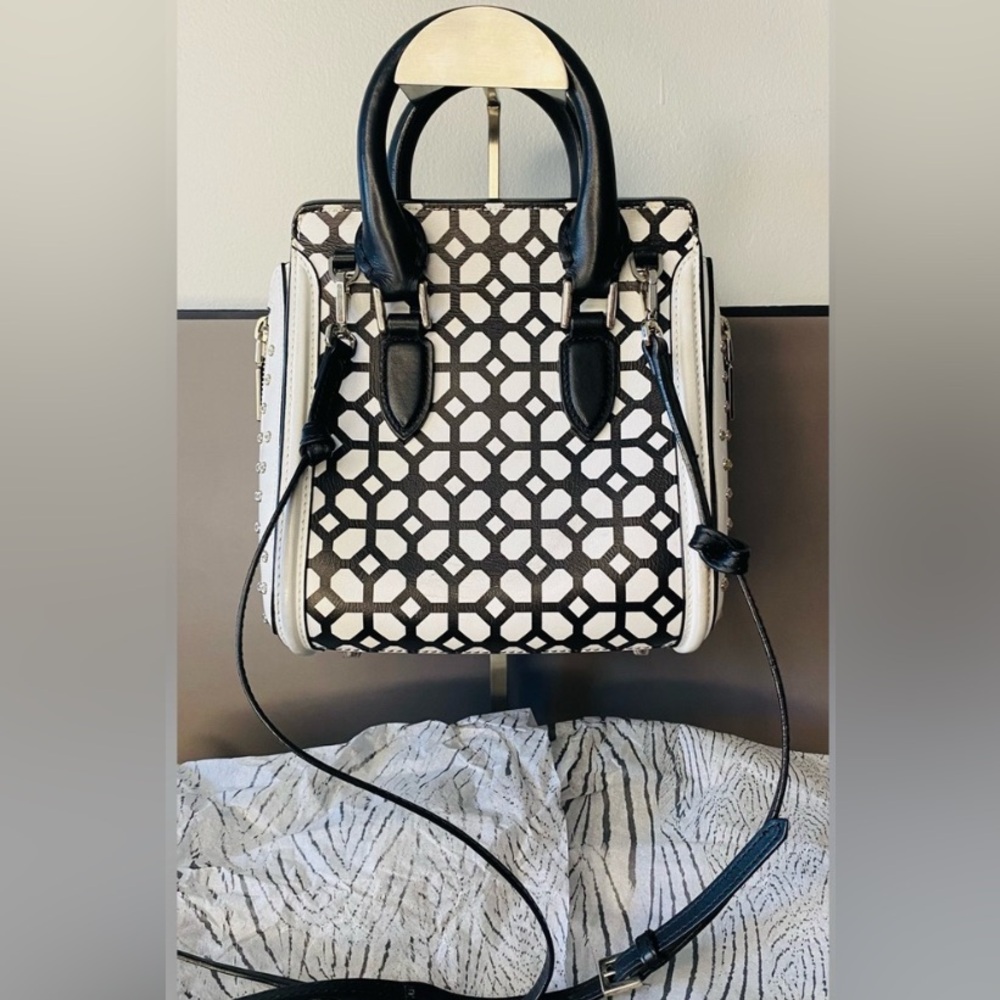 Alexander McQueen Black and White Lattice Satchel - Picture 13 of 16